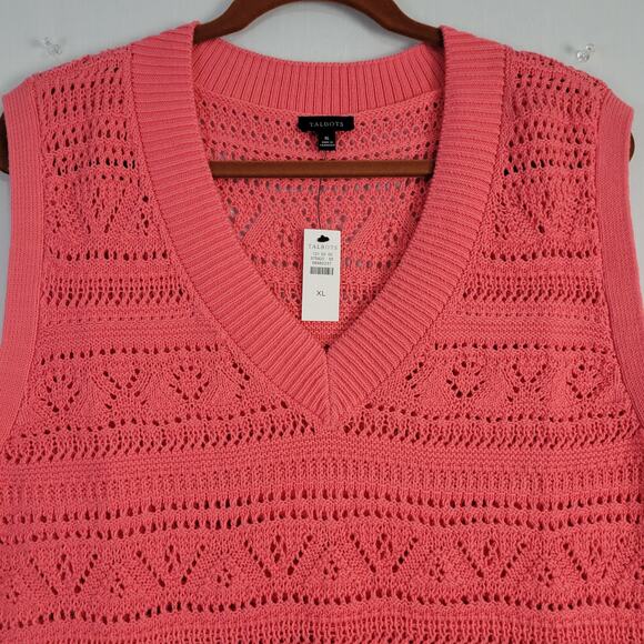 New Talbots Sleeveless Mixed Stitch Sweater Vest sz XL Coral Pink Classic Preppy - Picture 3 of 7